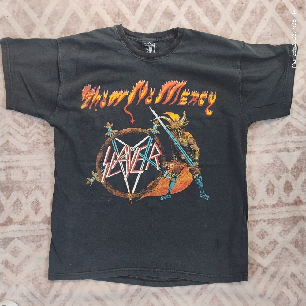 Vintage Underground 100% Cotton  Slayer Black Graphic Tee with White Skull Patch